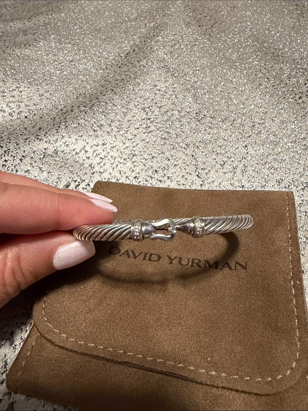 David Yurman Sterling Silver Cable Hook Bracelet w/ diamonds